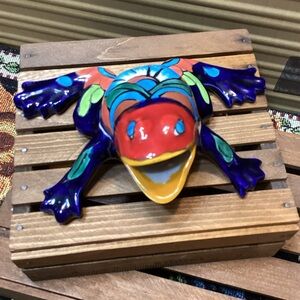 Colorful Painted Ceramic Frog Trinket Keeper Desk Decor Planter Box Accessory